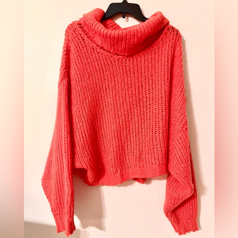 Anthropologie Coral Cowl Neck Chunky Knit Sweater
